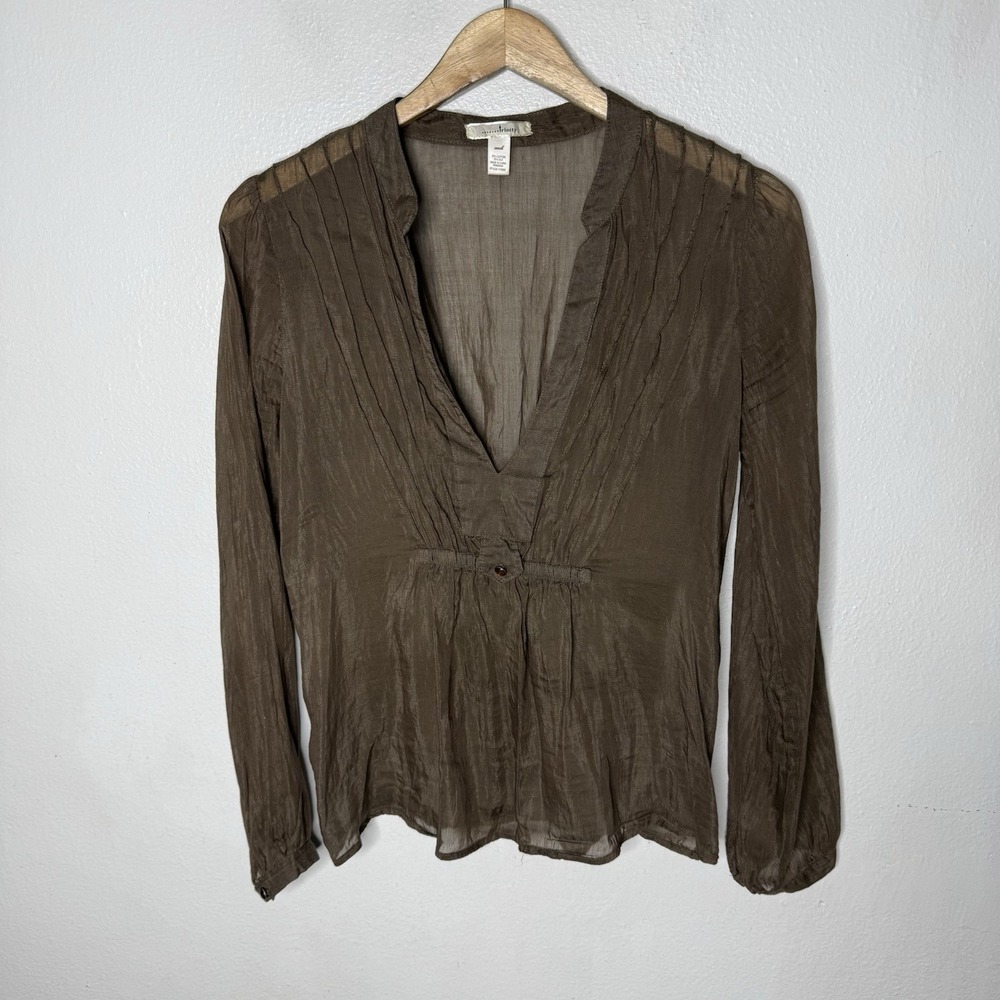 Trinity Silk Cotton Brown Sheer Blouse Top Long Sleeve Y2K Womens Small